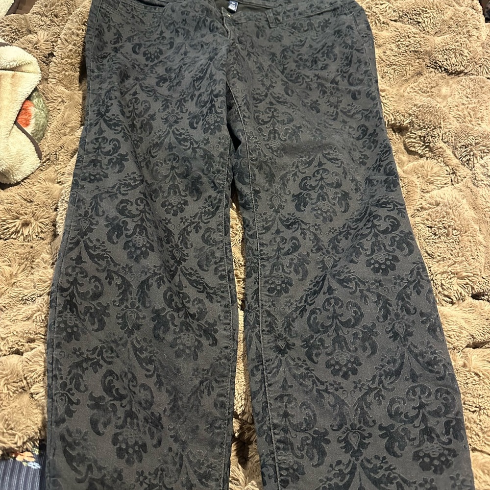 Chaps Black Floral Pattern Pants - image 1